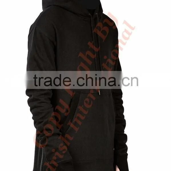 100% Cotton Extra Long Hoodies, Side Zip
