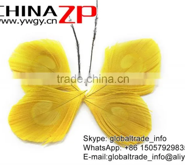 Leading Supplier CHINAZP Wholesale Top Selling Dyed Yellow Trimmed Peacock Feathers Eyes for Earrings photo-3