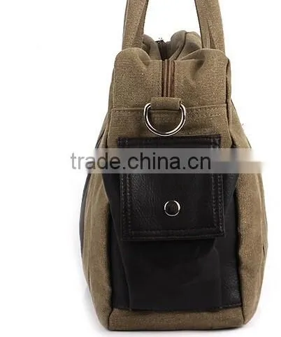 Vintage Khaki Canvas Tote Bag With Leather photo-3