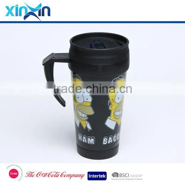 Promotional Plastic Coffe Travel Mug Double Wall Coffee Cup Car Mug With Handle photo-3