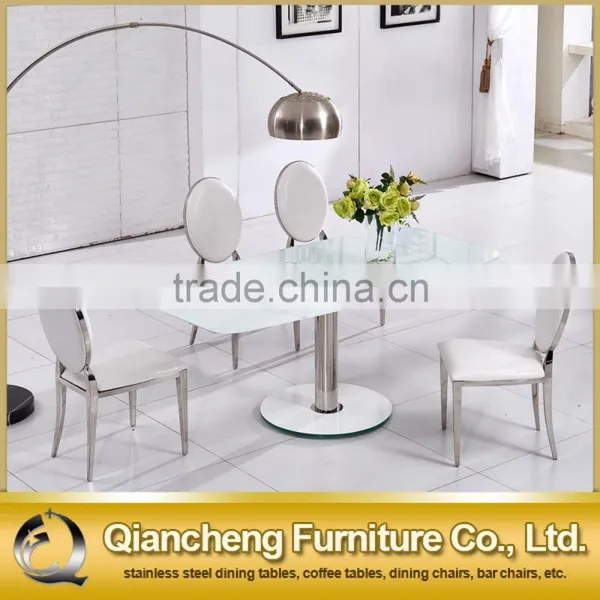 2017 Modern Function Adjustable Tempered White Glass Dining Table photo-3