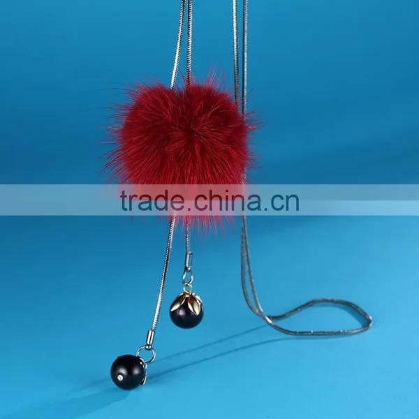 Hot New Korea Pompon Necklace Mink Fur Ball Long Sweater Necklace for Antumn Winter photo-3