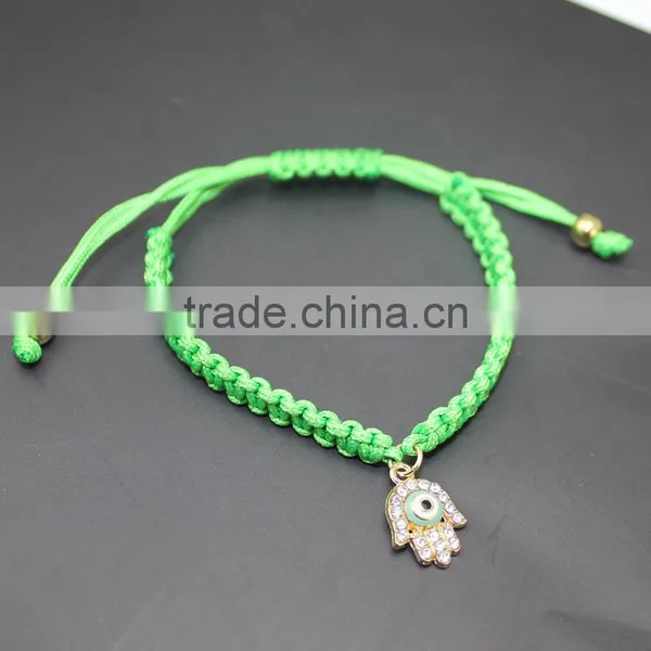 Rhinestone Hamsa Hand Charm Handwoven Cord Bracelet Friendship Bracelet photo-3