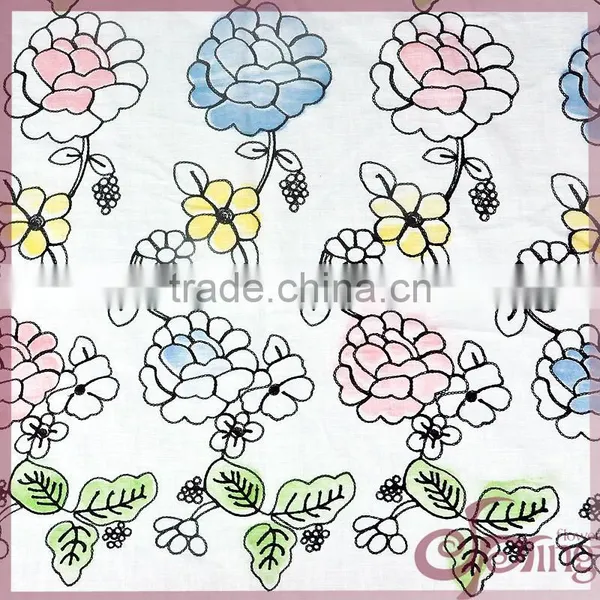 Elegant Big Floral Printed Embroidered Cotton Lace Fabric for Dress/blouse photo-4