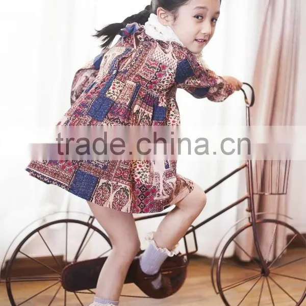 Cute Baby Girl Fall Clothes Korean Style Vintage Palace Wind Pattern Girls Dress photo-3
