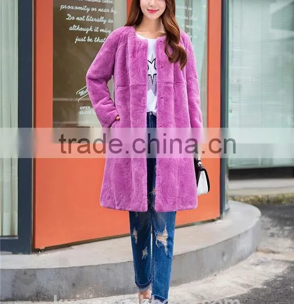 Natural Rabbit Fur Jacket With Belt Women Real Whole Skin Rex Rabbit Fur Overcoat photo-4