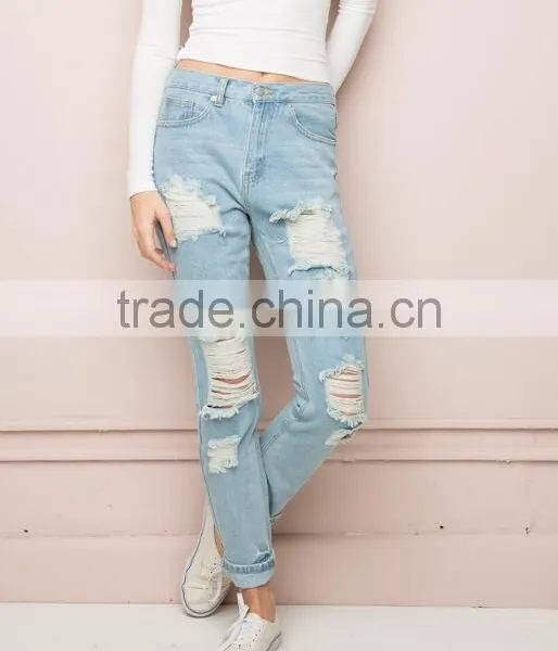 Runwaylover Custom Newest Fashion Stretch Blue Holes Denim Jeans Women Negotiate Price photo-5