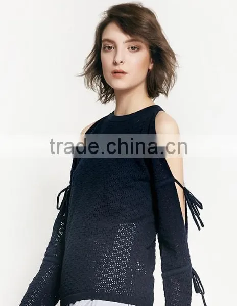 Woman New Stylish Long Hollow Out Sleeve Design High Quality Custom Sweaters for Autumn photo-3