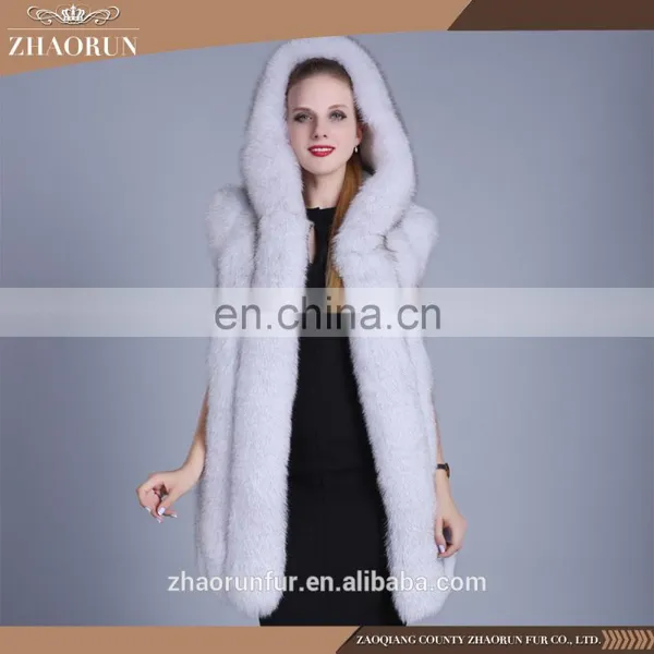 1-1.5kg Anti-shrink Long Type 100% Real Winter Hooded Fox Fur Vest and Fur Coat photo-5