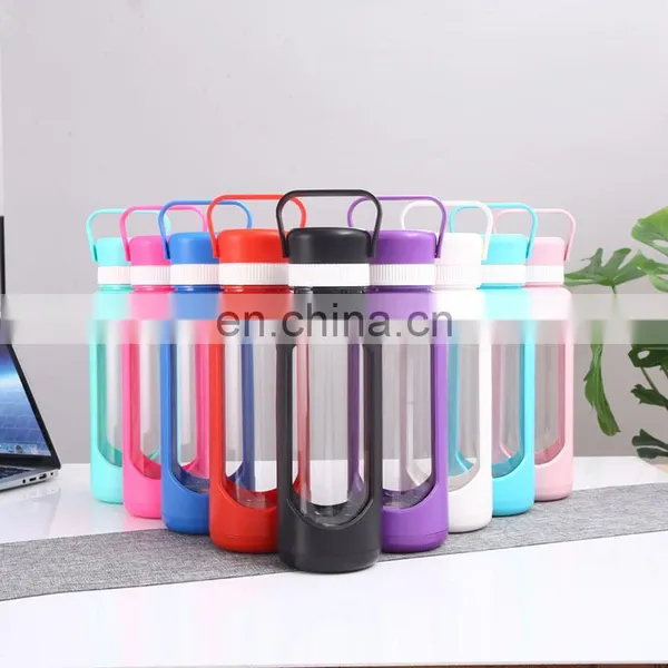 Large Capacity 25 OZ Custom Logo Glass Crystal Water Bottle With Plastic Bottle Sleeve Drinking Hot Water Bottles photo-2