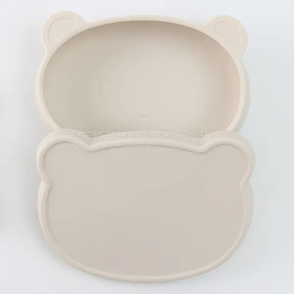 Cute Animal Bear Kids Tableware Dinner Dish Feeding Plate With Lid Baby Silicone Tableware photo-5