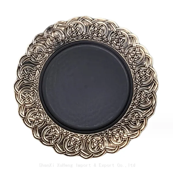 Hot Sale Bulk Wedding Christmas Party Table Decor 13 Inch Gold Retro Round Plastic Charger Plates photo-5