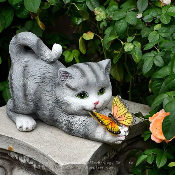 European Animal Creative Garden Home Decoration Solar Cute Cat Night Light Resin Arts and Crafts Decoration photo-3