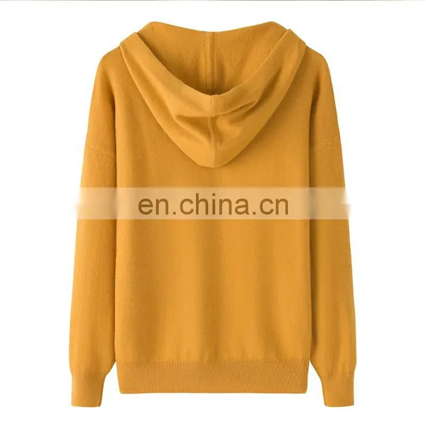 High Quality 100% Cashmere Women's Hoodie Sweater Casual Style With Inner Mongolia Knitted Weave Solid Pattern Winter Front Logo photo-2