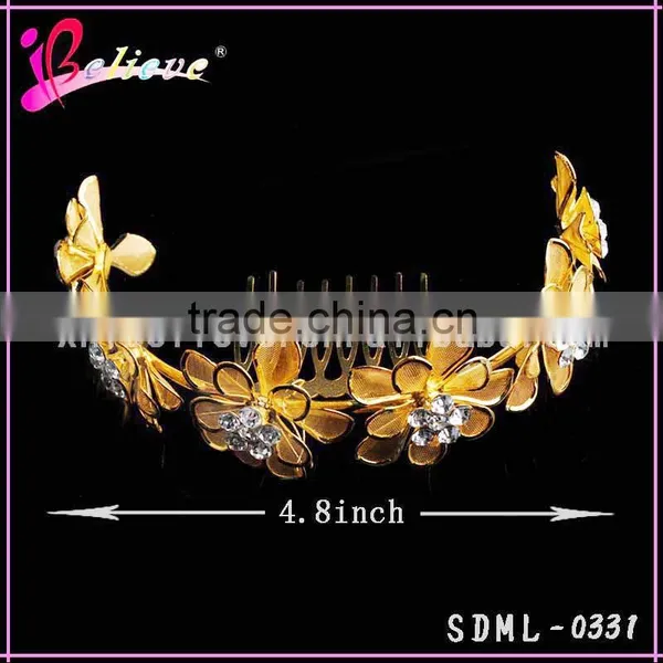 Luxury Diamond Gold Flower Headband, Flower Headband Crown, Headband for Bridal photo-3