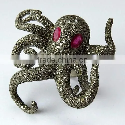 Celebarte Love !! Octopus Design Ruby & Diamond 925 Sterling Silver Ring, Gemstone Jewelry, Handmade Jewelry photo-2