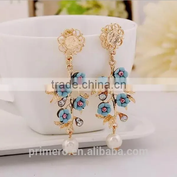 Cheap Flower Branch Rhinestone Pearl Drop Dangle Earrings Chinese Jewelry photo-4