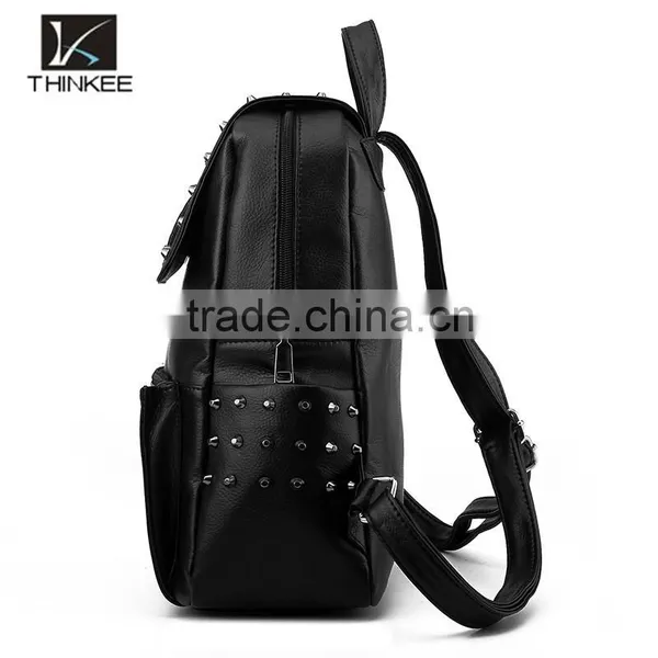 China Shop 2016 Newest Black Rivet Leather Bags Backpack for Girls photo-2