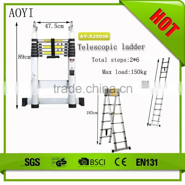 2015 New 3.8m Twin Safety Telescopic Aluminium Ladder AY-ZJ3038