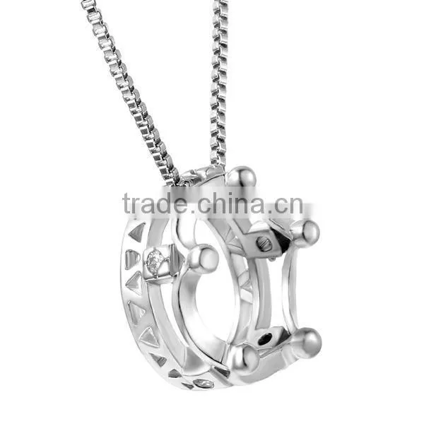 Sterling Silver Austrian Cubic Zirconia Elements Crown Pendant Necklace photo-2