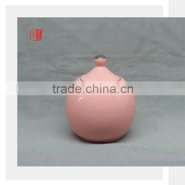 Orange Shiny Color Clay Ceramic Sugar Pot