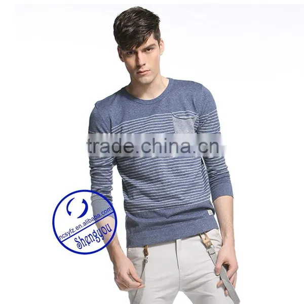 2015 China Supplier Custom Long Sleeve Mens Yarn Dyed T-shirt With Pocket Wholesale Clothing photo-2
