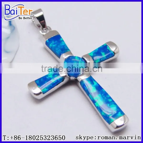 Opal Factory !! Custom 925 Sterling Silver Created Blue Gems Opal Cross Pendant Wholesale photo-4
