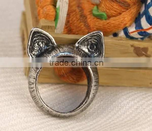 Antique Vintage Bronze Style Kawaii Kitty Cat Ear Metal Costume Jewellery Ring photo-6