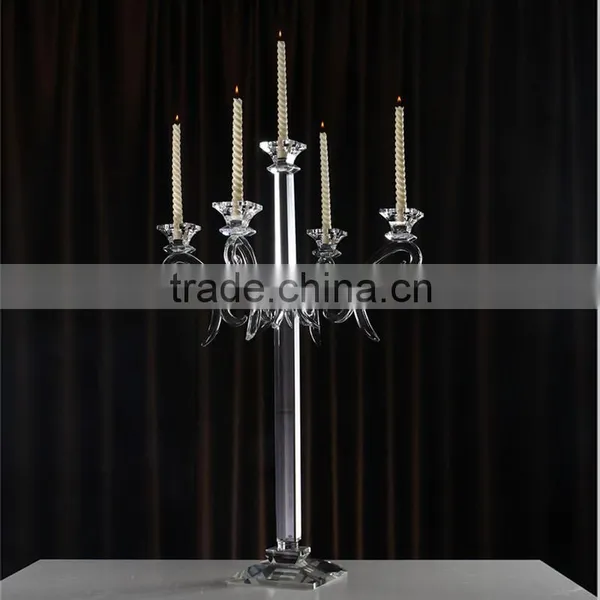 Cheap 5 Arms Long Stem Wedding Decorative Crystal Candelabra photo-3