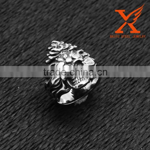 In Stock Hot Sale Stainless Steel Expendable Skull Charm Retaining Indian Rings for Men