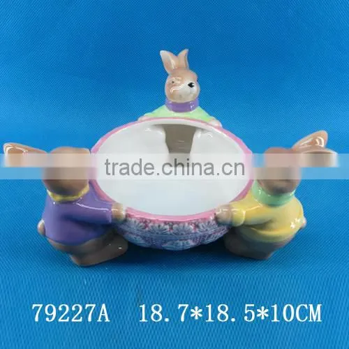 Easter Gift Ceramic Bowl and Knife With Rabbit Figurine photo-3