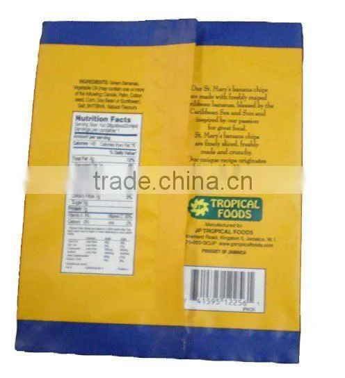 Back Seal Plastic Food Bag for Banana Chips Products
