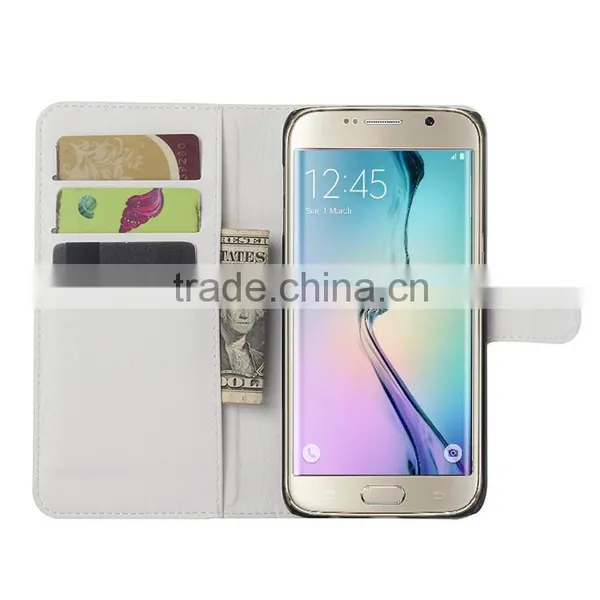 Factory Price Lichee Leather Pouch Wallet Case Folio Stand Cover Case for Samsung GALAXY S6 Edge Plus photo-2