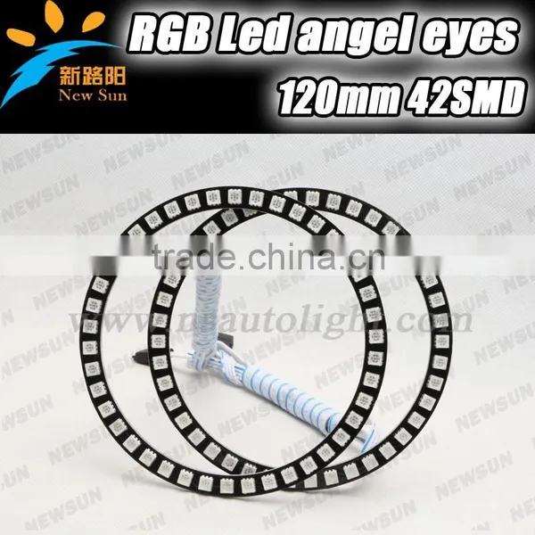 Long Life Auto Led Angel Eyes Lighitng, 5050SMD 120mm Multi-color Change Rgb Led Angel Eyes IR Remote Control