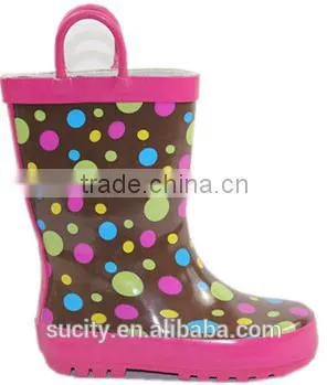 2016 cheap kids rain boots with loop dots wellie boots fashion wellington boots