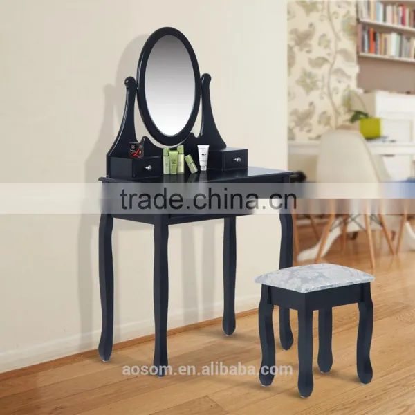 HOMCOM Dressing Table Set Makeup Mirror & Stool 3 Drawer - Black