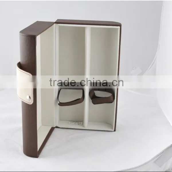 Wholesale Custom High-grade PU Leather 2 Bottles of Red Wine Box, Deep Coffee Color Storage Box photo-3