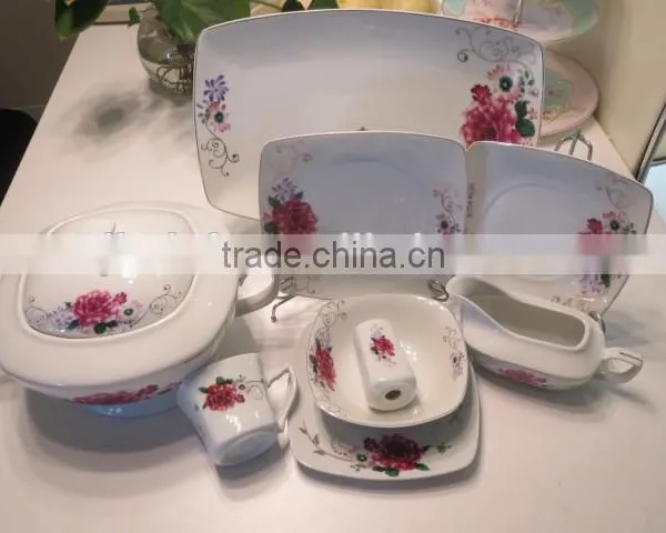 Hot Sales High Quality Nice Rose Flower Square Shape Ceramic Porcelain Dinner Set photo-2
