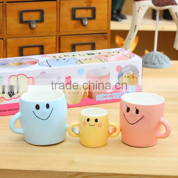 UCHOME Large Parent-child Cup Three Lovely Smiling Face Ceramic Mugs photo-4