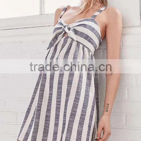 Latest Fashion Party Wear Tie Front Striped Mini Dress For Girls Names With Pictures HSd5081 photo-2