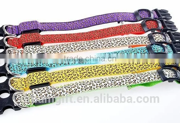2015 High Quanlity LED Light Dog Collar Flashing Pet Collar With Leopard Print photo-3
