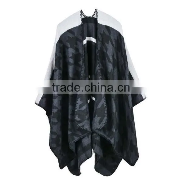 Wholesale China Factory Price Female Scarf Sewing Brim Grid Design Imitated Cashmere Material Women Shawl photo-6
