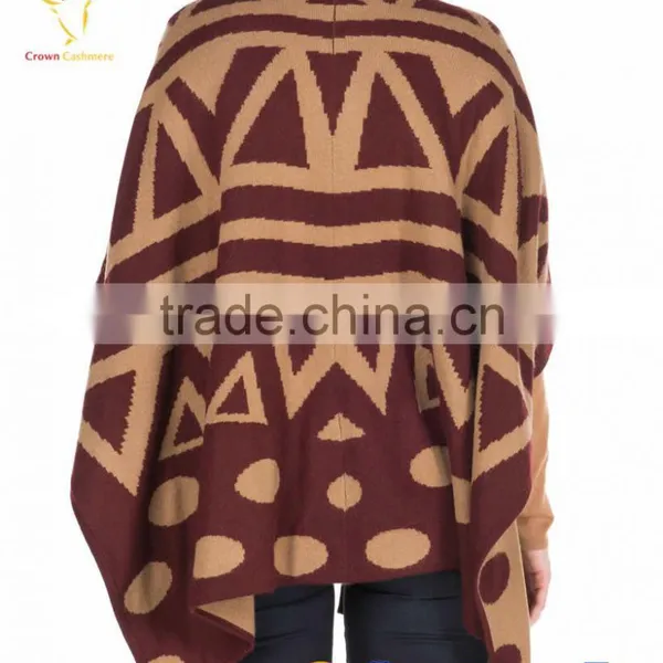Cardigan Style Lady Custom Intarsia Wool Poncho Sweater photo-3