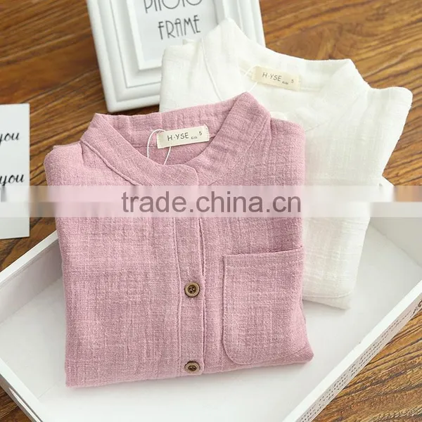 2-7 Years Wholesale 2017 New Girls Shirt Autumn Long Sleeve Fashion Cotton Linen Girls Blouses