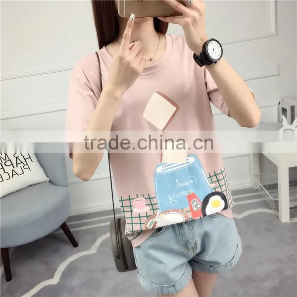 2017 New Women's Short Sleeve Sets Loose T-shirts Printed Round Collar Women's College Wind Coat photo-2