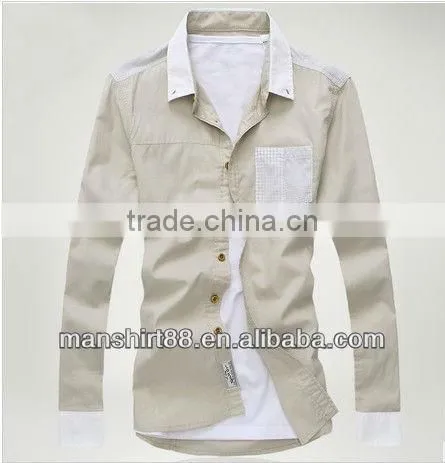 New Trendy Contrast Collar Linen Cotton Dress Shirt for Man photo-2