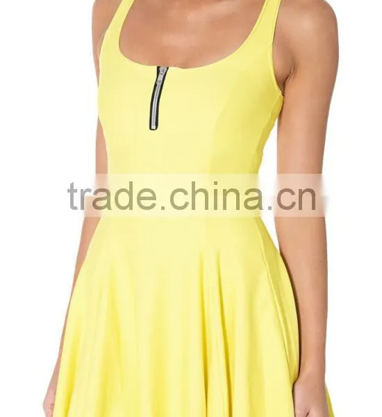 Women's One Piece Yellow Skater Dress Zipper Pleated Dress Wholesale photo-2