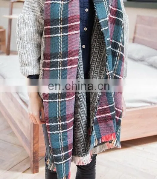 Plaid Cross Mixed Colors Women Winter Warmers Accessaries Woolen Scarves Shawls Women Fashion Scarves photo-5
