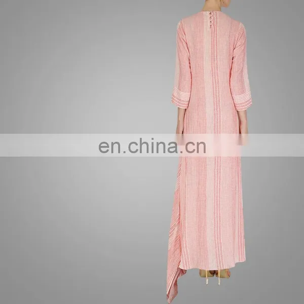 Modern Pink And White Textured Long Dress Fashion Long Sleeves Maxi Dress For Ladies photo-3
