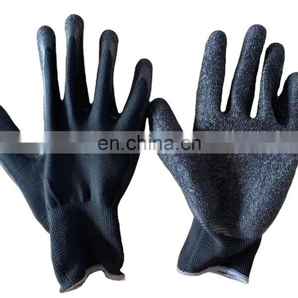 13 Gauge Black Nylon Crinkle Latex Palm Black Gloves For Metal Fabrication photo-3